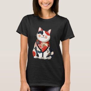 Camiseta Amante de Gatinho Floral Alegre Arte Japonesa Gato