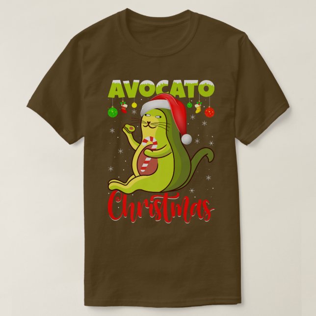 Camiseta Amante de Gato Avocato Luzes de Natal Papai Noel A (Frente do Design)