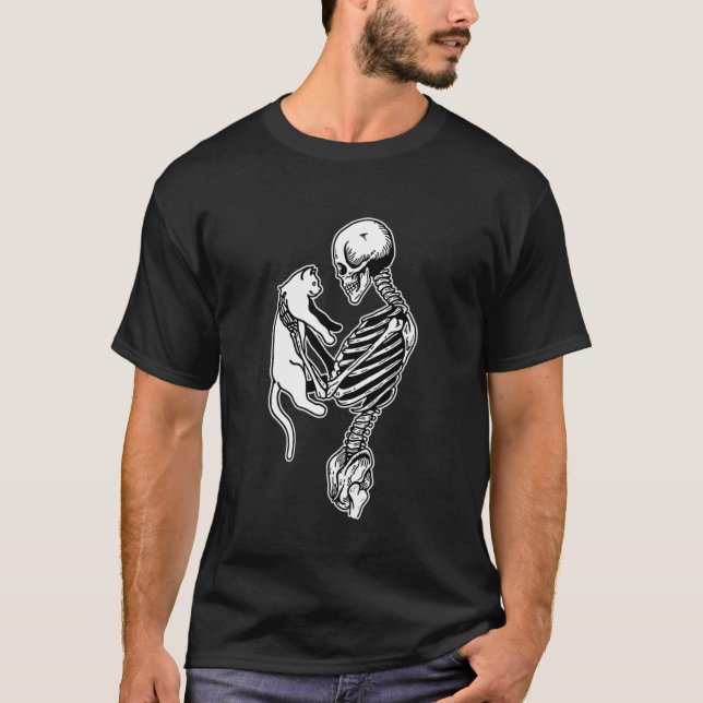 Camiseta Amante de Gato Esqueleto Blackwork (Frente)