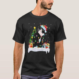 Camiseta Amante de Gato Preto Luzes de Árvore de Natal Gato