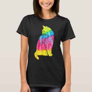 Camiseta Amante de Gato Tie Dye Felino Psicodélico Abstrato