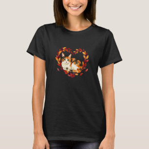 Camiseta Amante de Gato Tricolor Outono Folhas de Outono Di