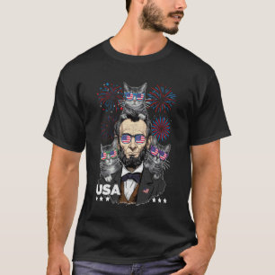 Camiseta Amante de Gatos Abe Lincoln Engraçado 4 de Julho I