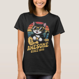 Camiseta Amante de Gatos Aniversário de 1986 Retro Ukulele 