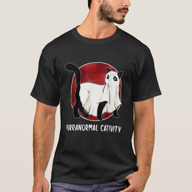 Camiseta Amante de Gatos Atividade Paranormal Gato Assombra (Frente)