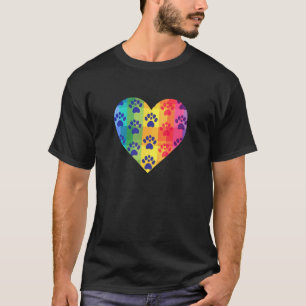 Camiseta Amante de Gatos Coração Forma Colorido Pegadas Fel