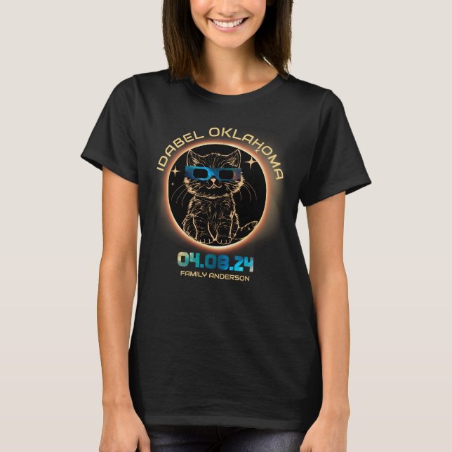 Camiseta Amante de Gatos do Eclipse Solar Total Idabel Okla (Frente)