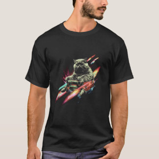 Camiseta Amante de Gatos Espaço Retro Foguete Viagem Design