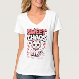 Camiseta Amante de Gatos Ousado Doce Caos Gato Afiado