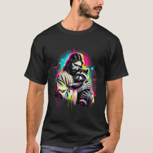 Camiseta Amante de Guaxinim Cristão Lixo Segurando Deus Fé