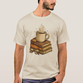 Camiseta Amante de Livros e Café com Estética Acon