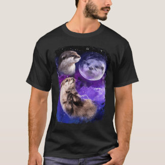 Camiseta Amante de Lontra Engraçada Lua 3 Lontras Fofas Ani