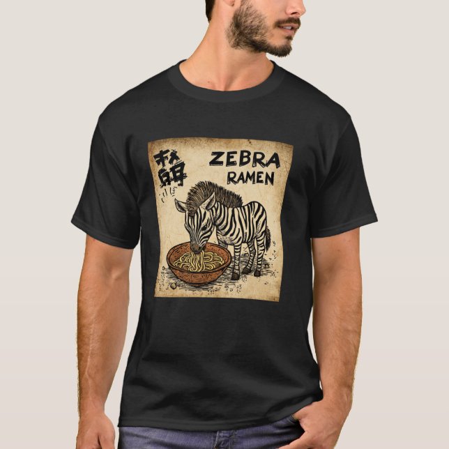 Camiseta Amante de Macarrão Arte da Caverna Japonesa Zebra  (Frente)