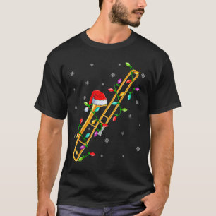 Camiseta Amante de Música de Trombone Luzes de Natal Trombo