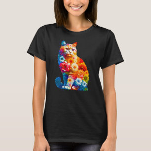 Camiseta Amante de os animais de Gato Floral Cat L