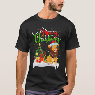 Camiseta Amante de os animais de Leão Funny Xmas Lighting