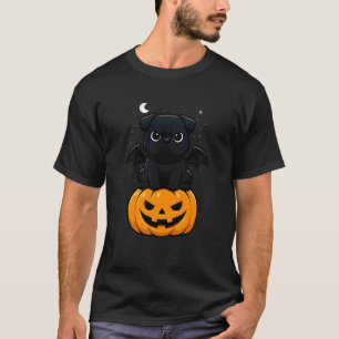 Camiseta Amante de Pug Preto Fantasia de Morcego Abóbora Ha