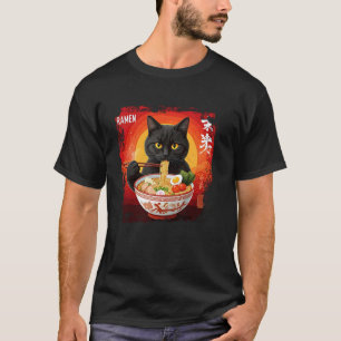 Camiseta Amante de Ramen de Gato Preto Arte de Comida Japon