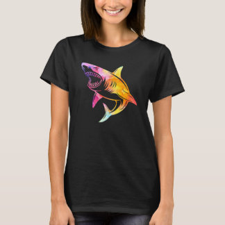 Camiseta Amante de Tubarão de Aquarela Mar Oceano Peixe Col