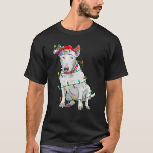 Camiseta Amante do Bull Terrier com Chapéu de Natal do Papa