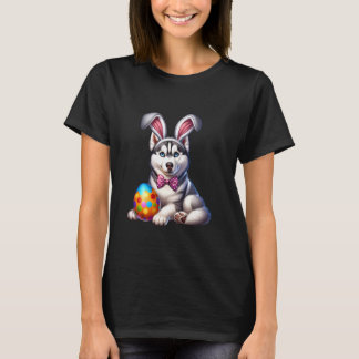 Camiseta Amante do Cão Husky de Páscoa Coelho Ovos Coelhos 