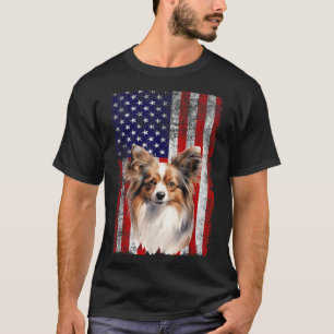 Camiseta Amante do Cão Papillon Bandeira dos EUA 4 de Julho