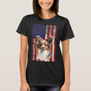 Camiseta Amante do cão Papillon Bandeira dos EUA 4 de julho