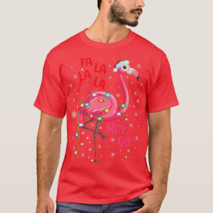 Camiseta Amante do Flamingo Luzes de Natal Fa La La Mingo F
