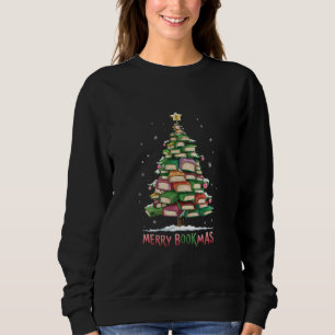 Camiseta Amante do Livro de Natal Árvore Bibliotecária Feli