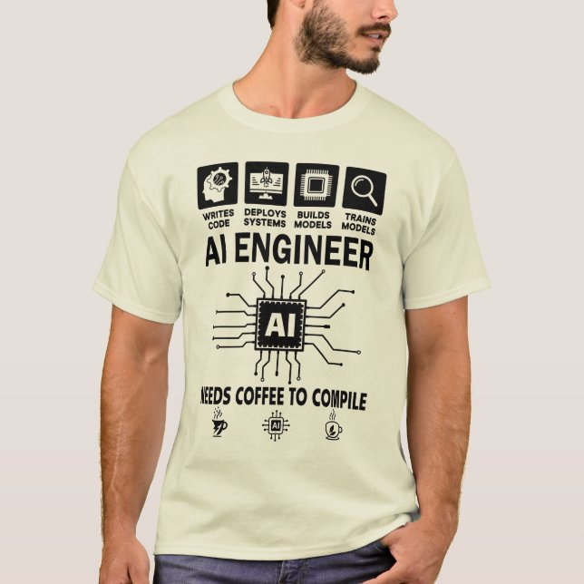 Camiseta Amante Engenheiro de IA Engraçado Precisa de Café  (Frente)