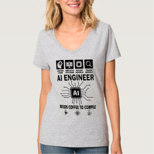 Camiseta Amante Engenheiro de IA Engraçado Precisa de Café