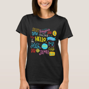 Camiseta Amante Palavra Diferente Professor Idiomas Olá Via