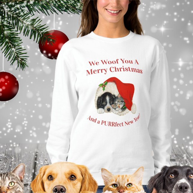 Camiseta Amantes De Animais De Companhia, Gatos De Cães, Di (Pet Lovers, Dogs Cats, Christmas Fun Sweatshirt)
