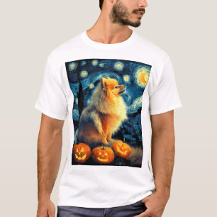 Camiseta Amantes de cães Pomerânia Pintura de van gogh estr