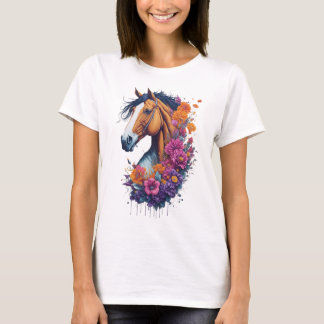 Camiseta Amantes De Cavalos De Primavera Flor Para Mulheres