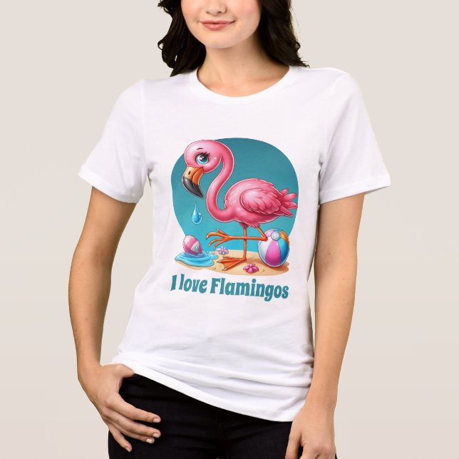 Camiseta Amantes de flamingo, cor-de-rosa, da praia (Frente)