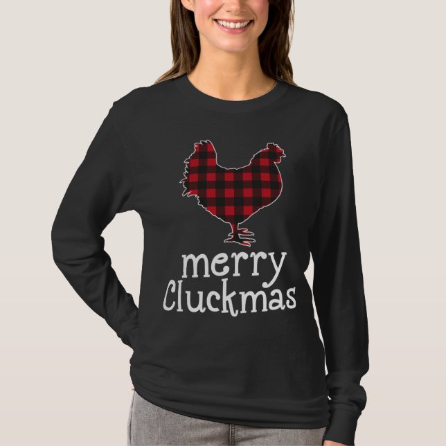 Camiseta Amantes de Frango de Natal dos Cluckmas da Xadrez  (Frente)