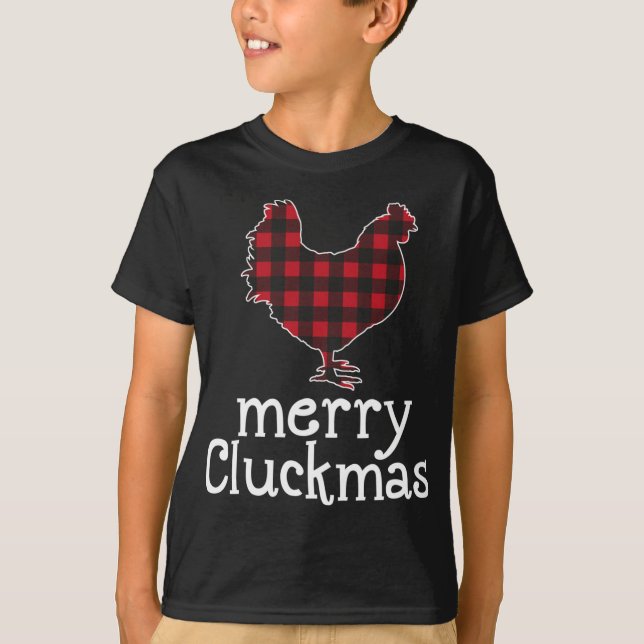 Camiseta Amantes de Frango de Natal dos Cluckmas da Xadrez  (Frente)