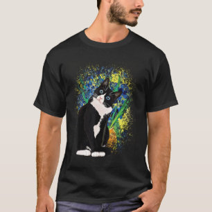 Camiseta Amantes de Gato Tuxedo Mamãe Papai Van Gogh Flores