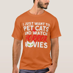 Camiseta Amantes de Gatos e Terror Cuidados com Gatos e Ass