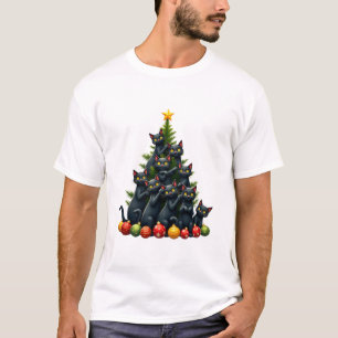 Camiseta Amantes de Gatos Fofa e Divertida Árvore de Natal 