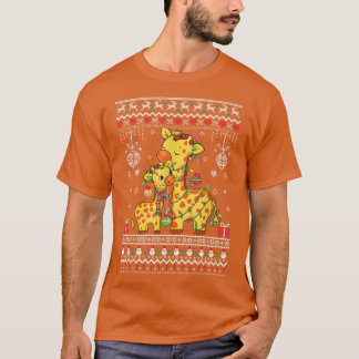 Camiseta amantes de girafa fofa Luzes de Natal padrão feio