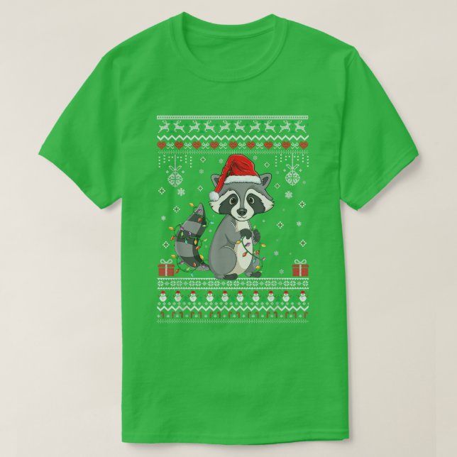 Camiseta Amantes de guaxinim design Xmas Luzes Guaxinim Fof (Frente do Design)