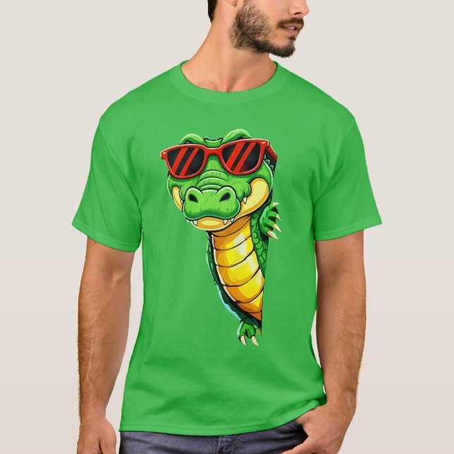 Camiseta Amantes de Jacaré Engraçado com Óculos de Sol para (Frente)