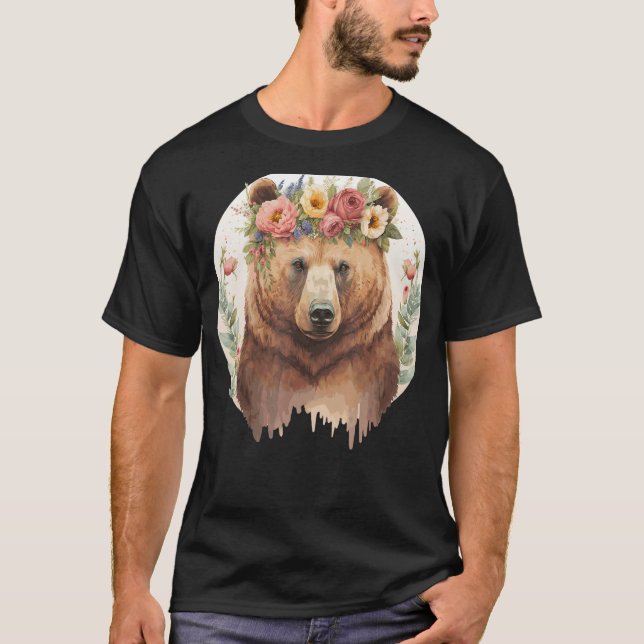 Camiseta Amantes de os animais De Coroa De Flores Castanhos (Frente)