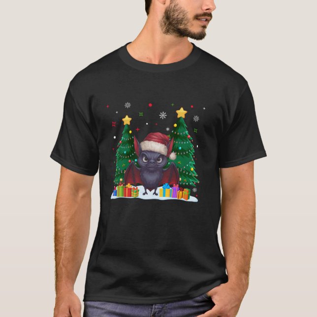 Camiseta Amantes de os animais engraçados Bat Santa Hat Ugl (Frente)