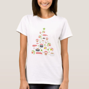 Camiseta Amantes de Sushi Engraçados Árvore de Natal Adicio