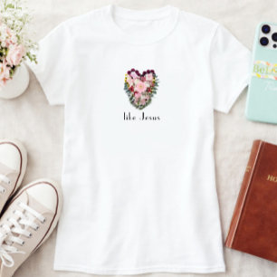 Camiseta Amar Como Jesus Floral Heart Cristão