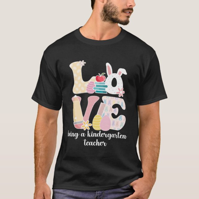 Camiseta Amar Jardim de Infância Professora Páscoa Bunny Ki (Frente)