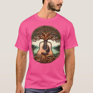 Camiseta Amar Músico Acústico Guitarra Árvore Violão Jogado